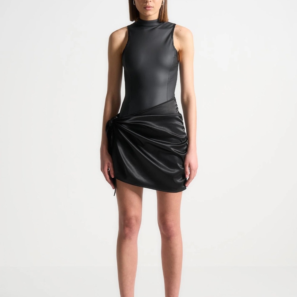 Maniere De Voir Black Ruched Mini Dress